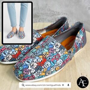 Skechers Bobs Womens Shoes 8 Multi Color Cartoon Dog Print Slip On Flats 33182